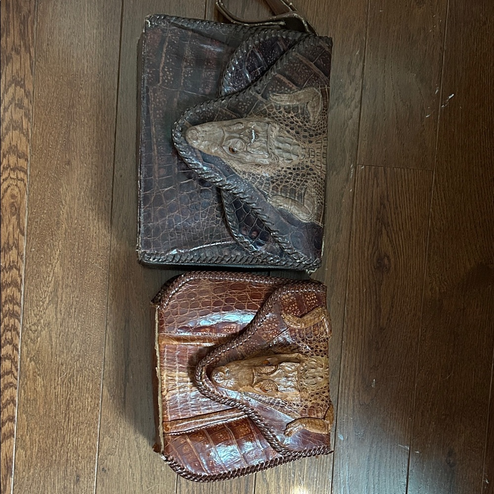 Brown Crocodile Leather Purse Set